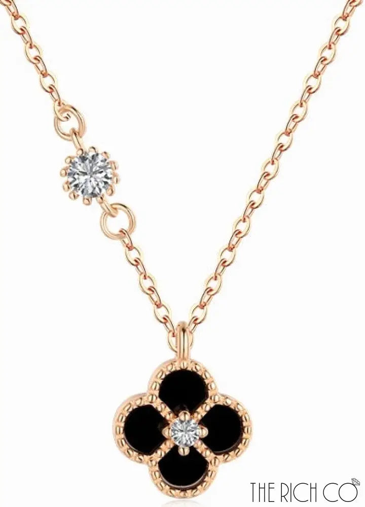 THE RICH CO STERLING SILVER 18KT ROSE GOLD PLATED BLACK CLOVER PENDA
