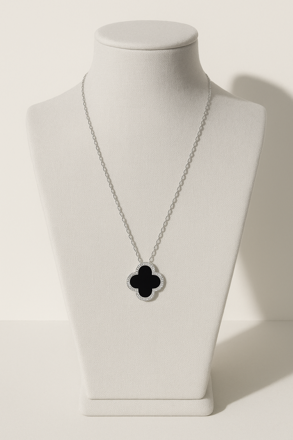 THE RICH CO - STERLING SILVER 18KT WHITE GOLD PLATED BLACK CLOVER PENDANT