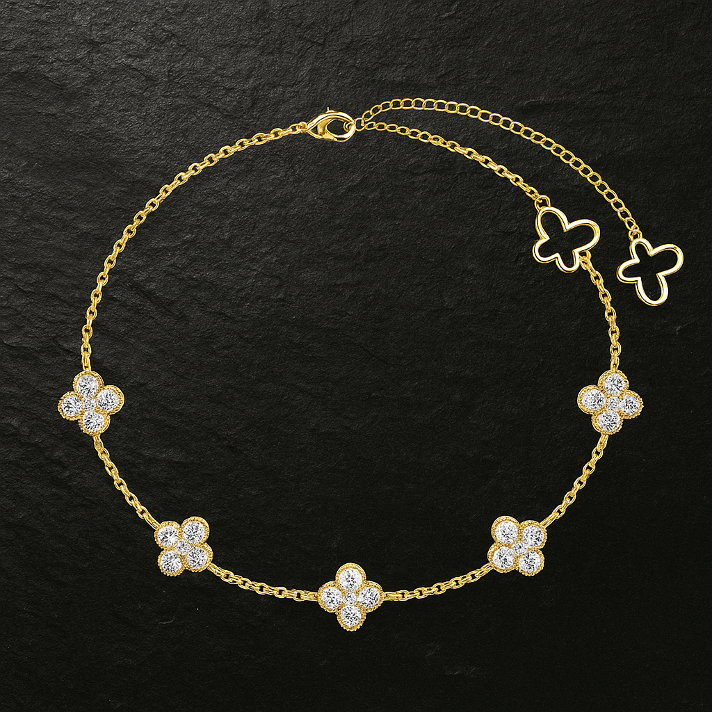 THE RICH CO - STERLING SILVER 5 CLOVER ZIRCONIA BRACELET