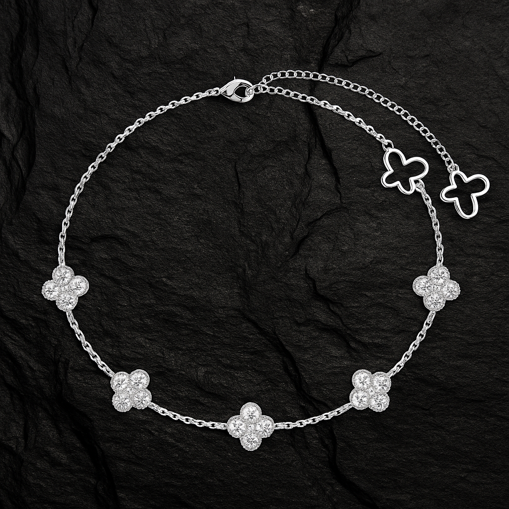 THE RICH CO - STERLING SILVER 5 CLOVER ZIRCONIA BRACELET