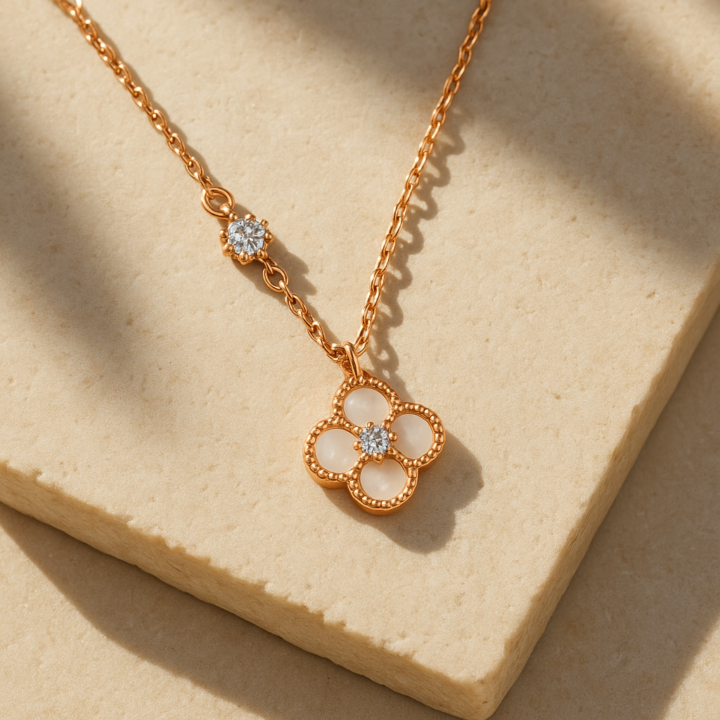 THE RICH CO - STERLING SILVER 18KT ROSE GOLD PLATED MOP CLOVER PENDANT