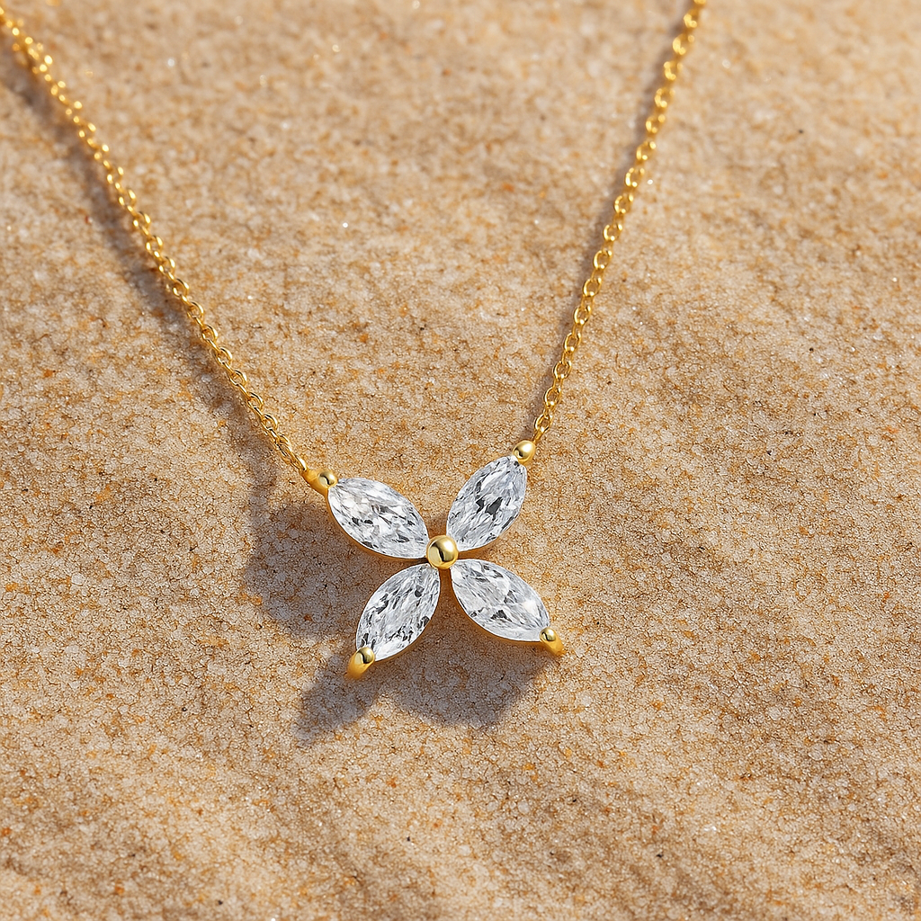 THE RICH CO - STERLING SILVER 18KT YELLOW GOLD PLATED 2CT ZIRCONIA STAR CLOVER PENDANT