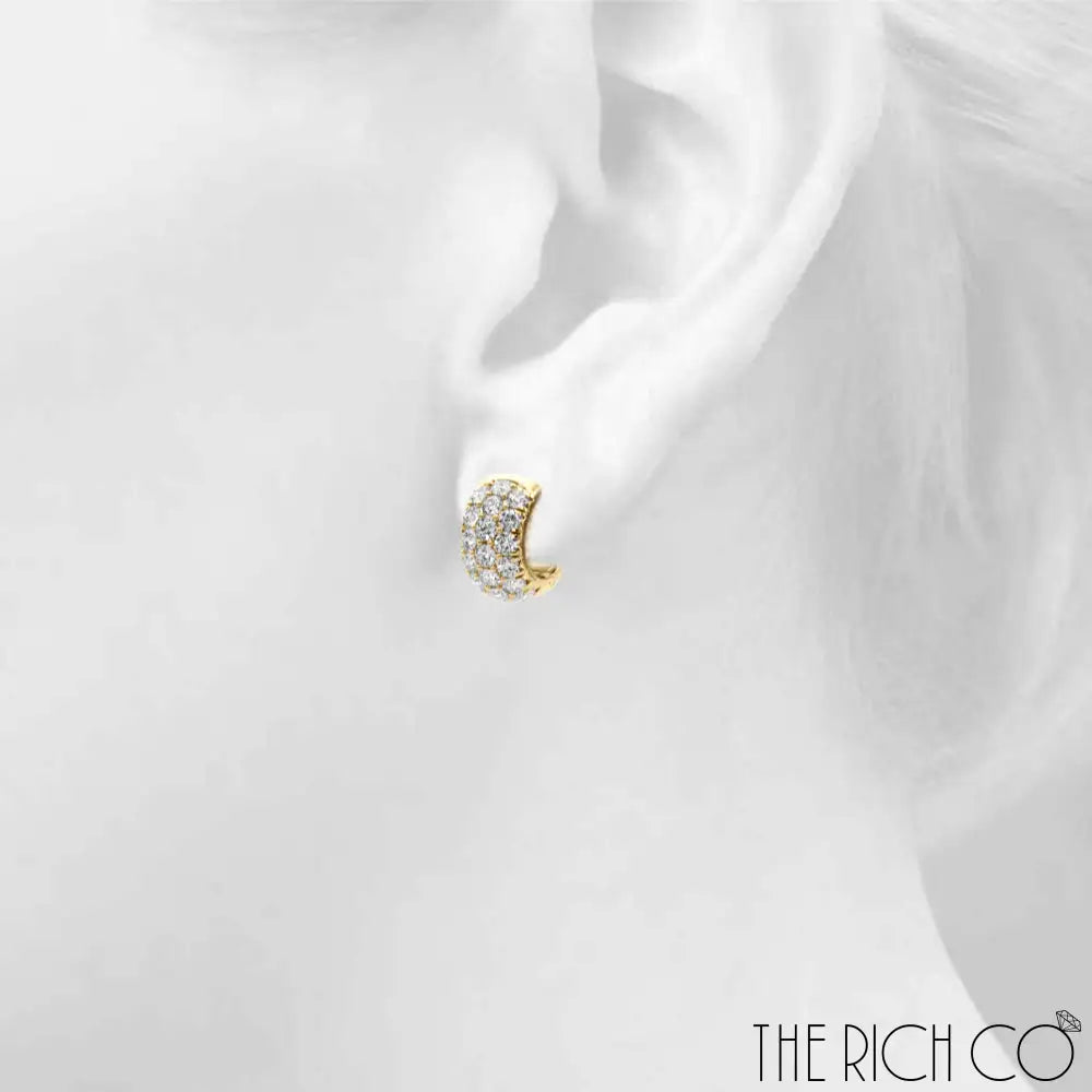 The Rich Co - 3 Row Diamond Huggie Earrings Earrings