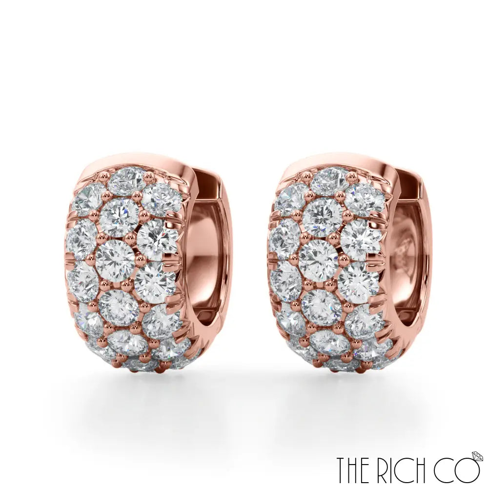 The Rich Co - 3 Row Diamond Huggie Earrings 18Kt Rose Gold / 3.04 Ct Tw Earrings