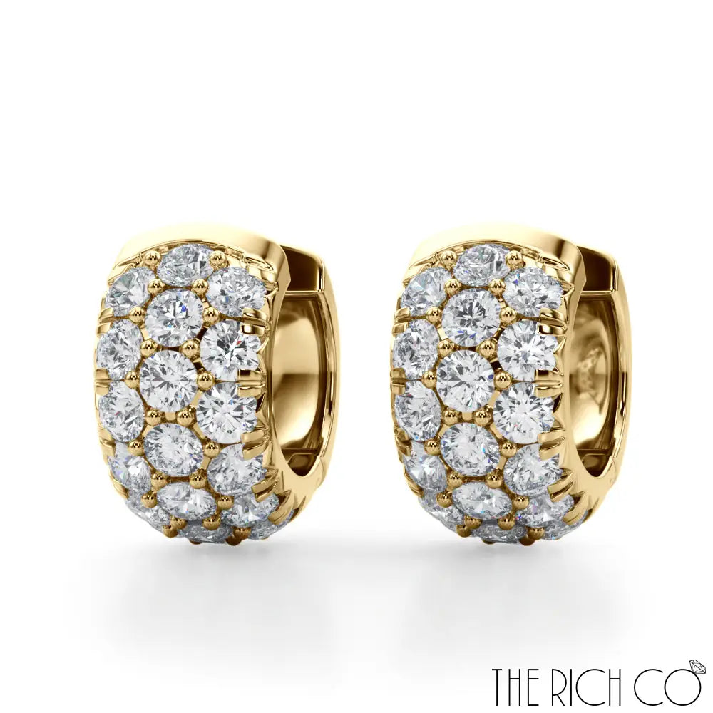 The Rich Co - 3 Row Diamond Huggie Earrings 18Kt Yellow Gold / 3.04 Ct Tw Earrings