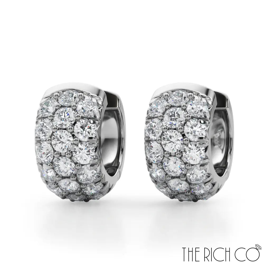 The Rich Co - 3 Row Diamond Huggie Earrings Platinum / 3.04 Ct Tw Earrings