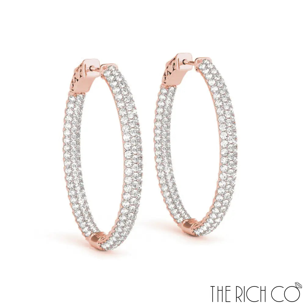 The Rich Co - 3 Row Pave Oval Hoop Earrings 18Kt Rose Gold / 6 Ct Tw Earrings