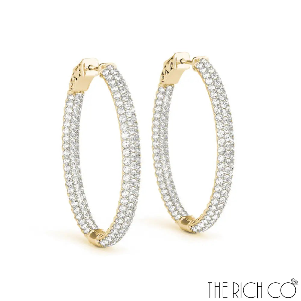 The Rich Co - 3 Row Pave Oval Hoop Earrings 18Kt Yellow Gold / 6 Ct Tw Earrings