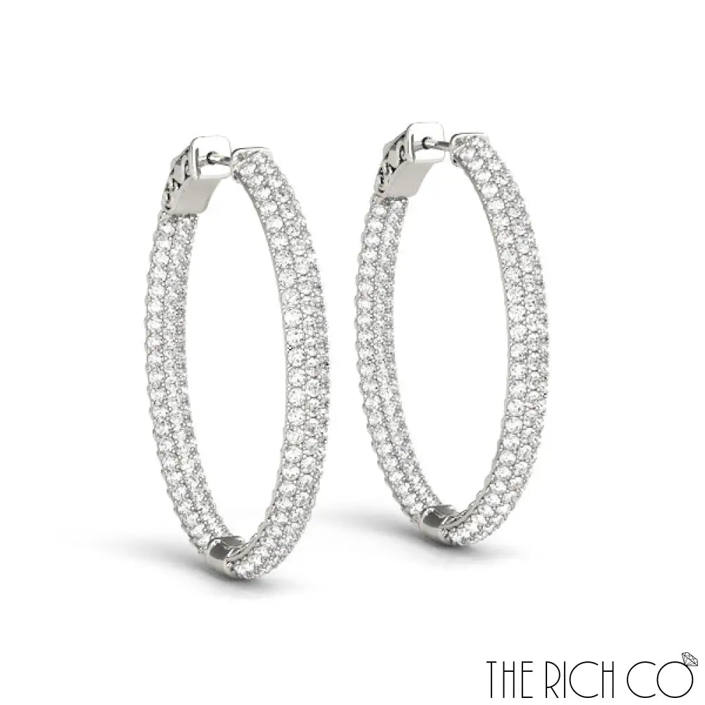 The Rich Co - 3 Row Pave Oval Hoop Earrings Platinum / 6 Ct Tw Earrings