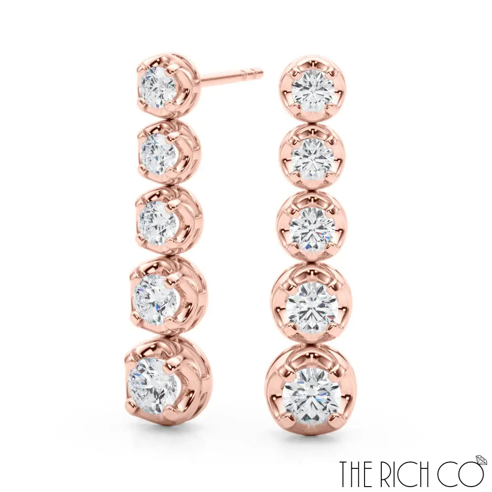 The Rich Co - 5 Diamond Gold Drop Earrings 18Kt Rose Gold / 1.38 Ct Tw Earrings