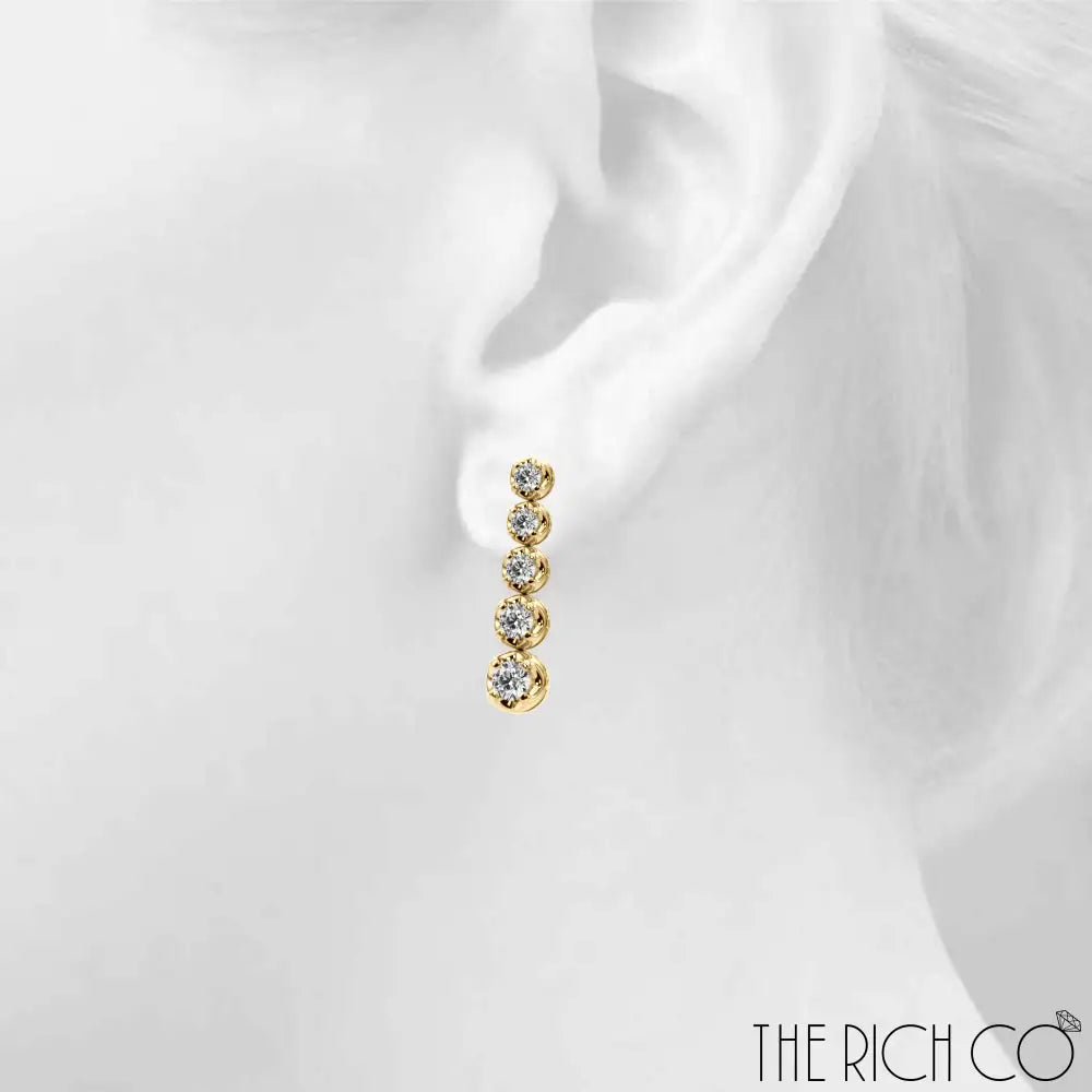 The Rich Co - 5 Diamond Gold Drop Earrings Earrings