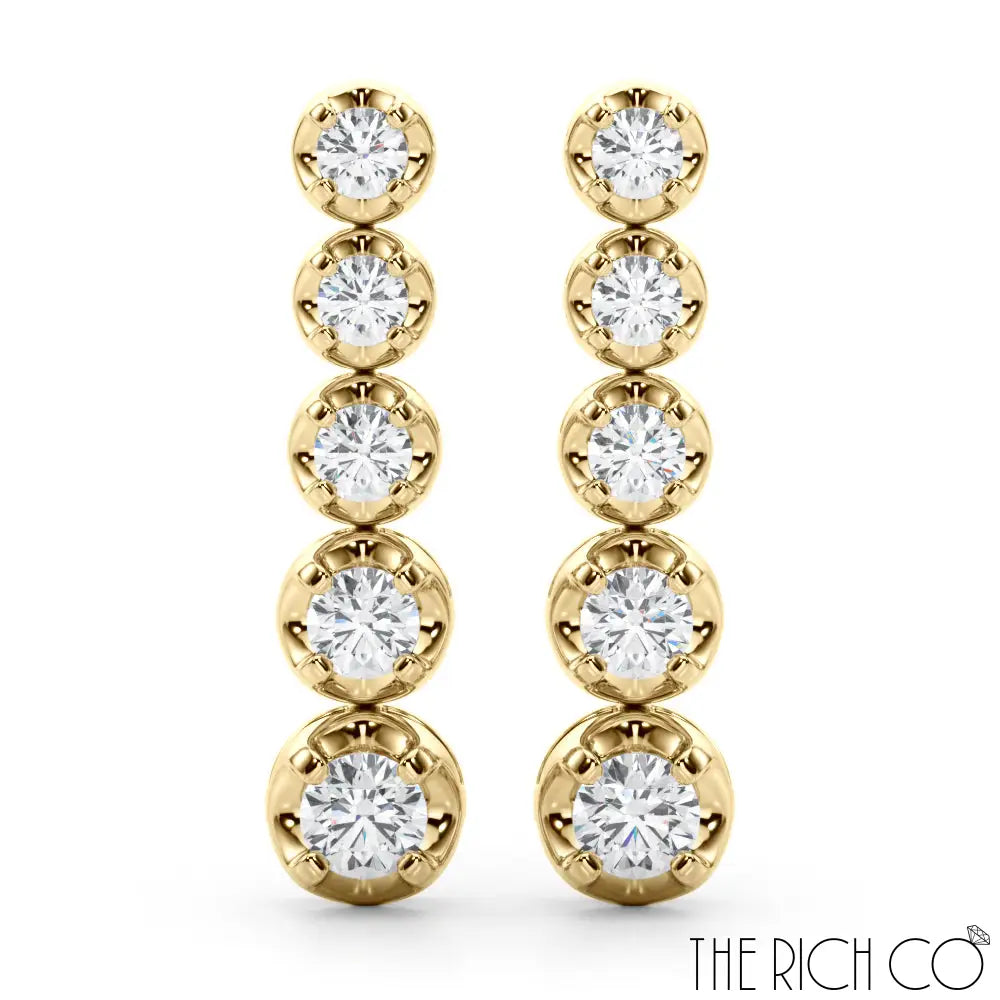 The Rich Co - 5 Diamond Gold Drop Earrings Earrings