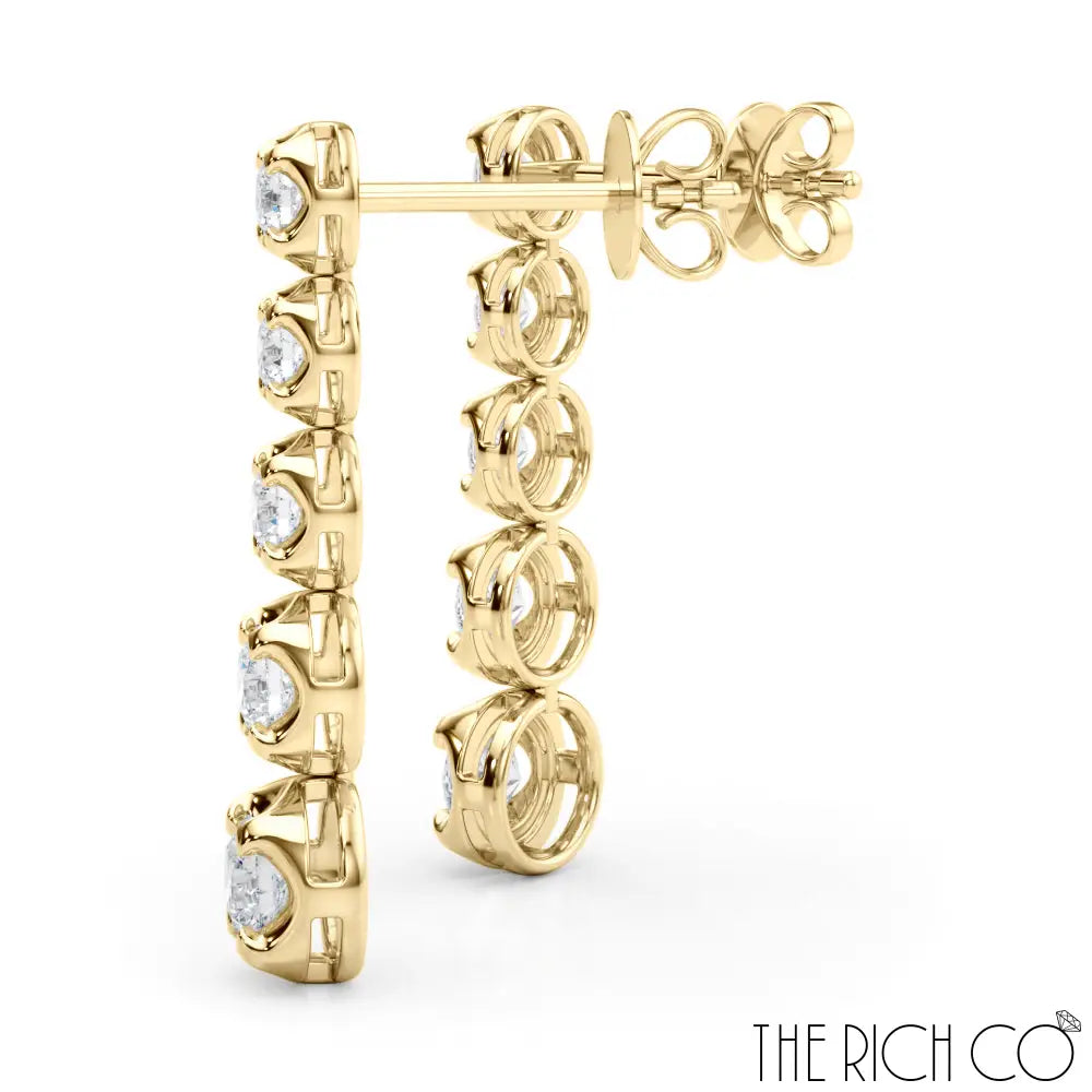 The Rich Co - 5 Diamond Gold Drop Earrings Earrings