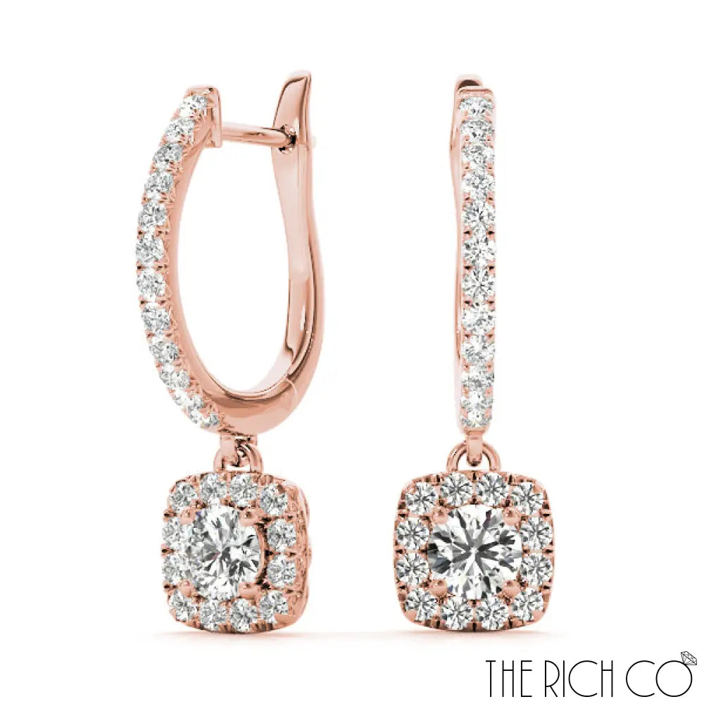 The Rich Co - Diamond Drop Halo Earrings 18Kt Rose Gold / 2.92 Ct Tw Earrings