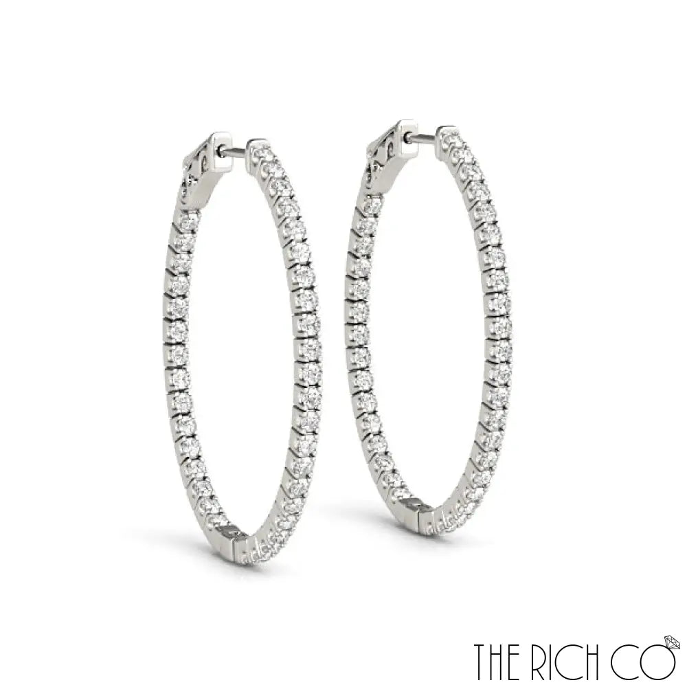 The Rich Co - Diamond Inside Out Hoop Earrings Platinum / 1.92 Ct Tw Earrings