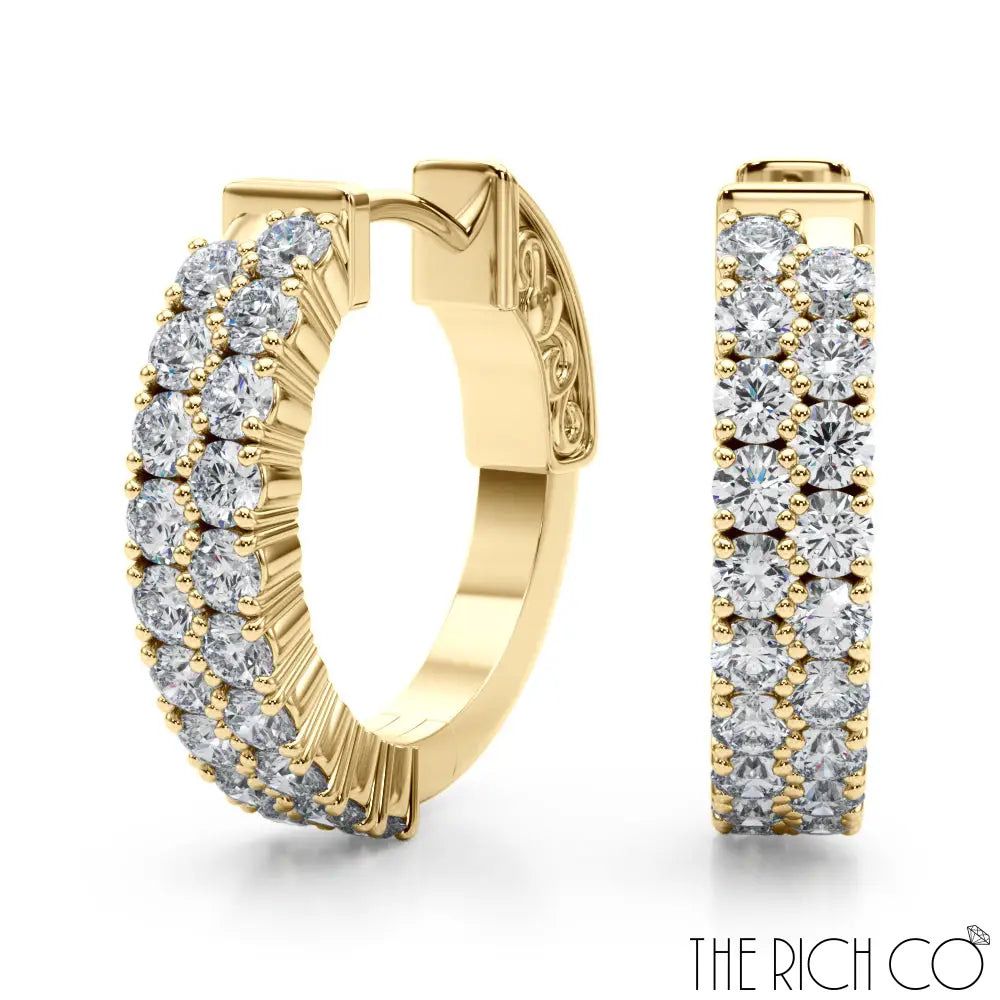 The Rich Co - Double Row Vault Lock Huggies 18Kt Yellow Gold Earrings