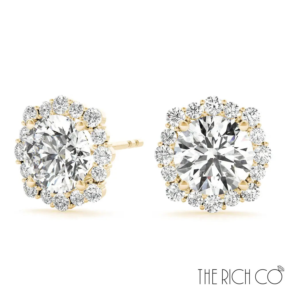 The Rich Co - Florette Gold Halo Earrings 18Kt Yellow Gold / 2.4 Ct Tw Earrings