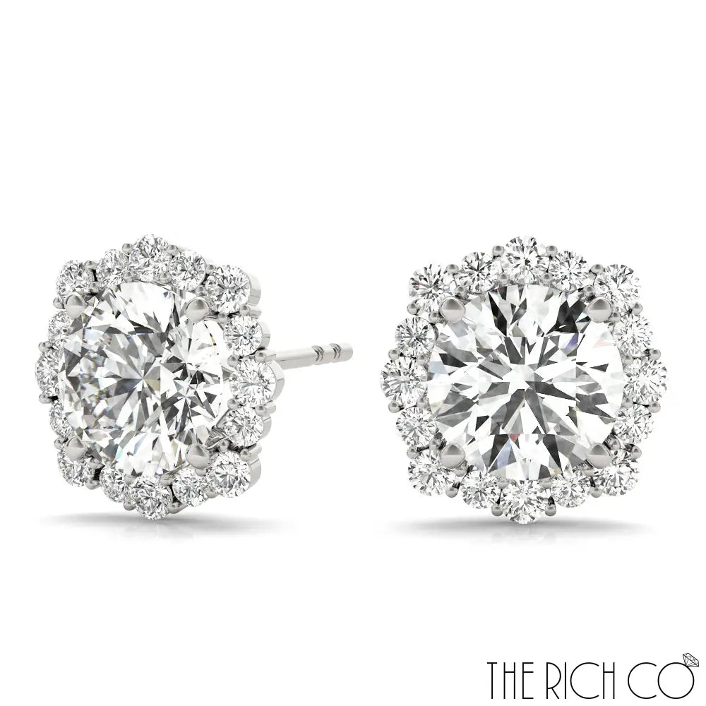 The Rich Co - Florette Gold Halo Earrings Platinum / 2.4 Ct Tw Earrings