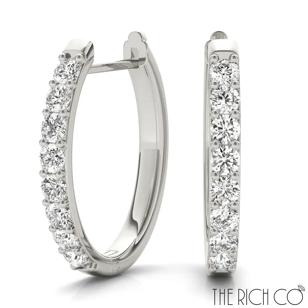 The Rich Co - Gold Diamond Hoop Earrings Platinum / 0.98 Ct Tw Earrings