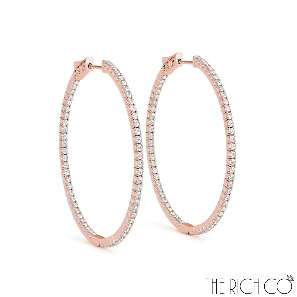 The Rich Co - Gold Diamond Inside Out Hoop Earrings 18Kt Rose Gold / 3.12 Ct Tw Earrings