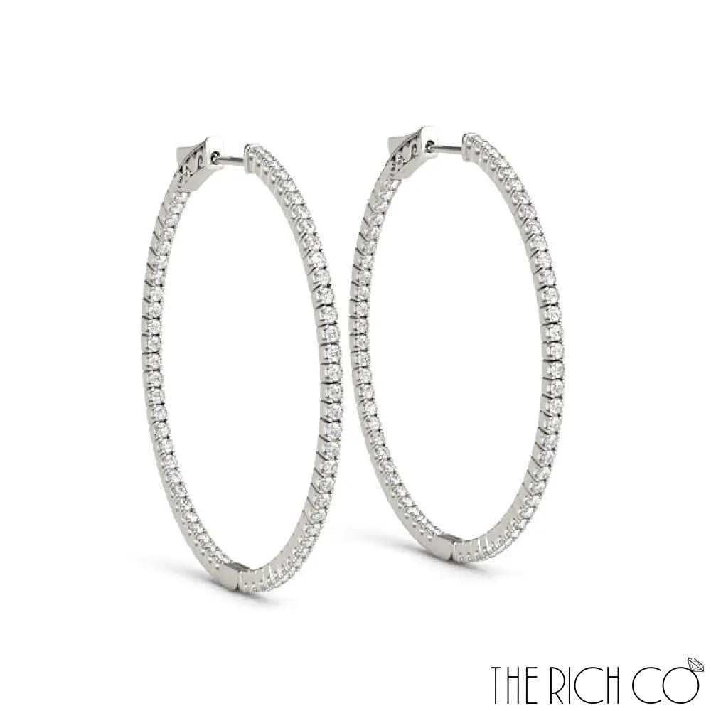 The Rich Co - Gold Diamond Inside Out Hoop Earrings Platinum / 0.4 Ct Tw Earrings