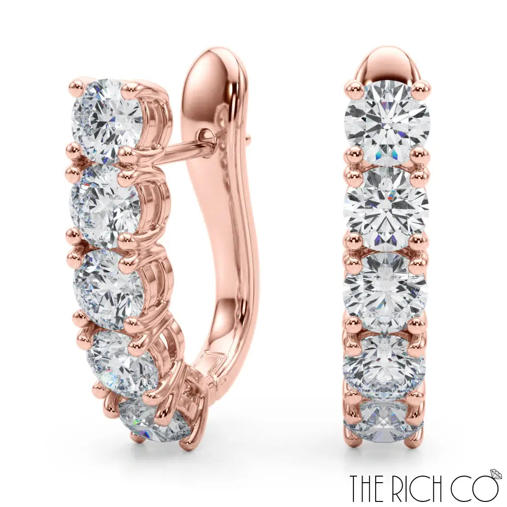 The Rich Co - Gold Diamond Omega Back Earrings 18Kt Rose Gold Earrings