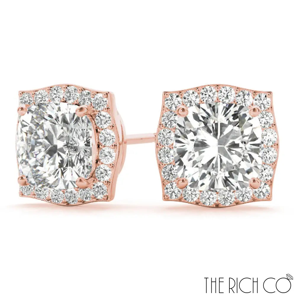 The Rich Co - Gold Halo Diamond Earrings 18Kt Rose Gold Earrings