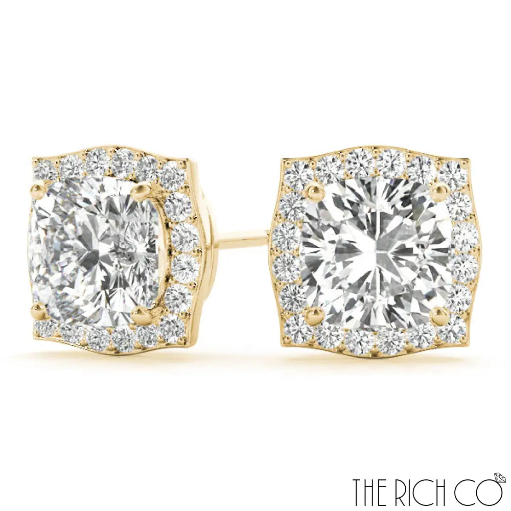 The Rich Co - Gold Halo Diamond Earrings 18Kt Yellow Gold Earrings