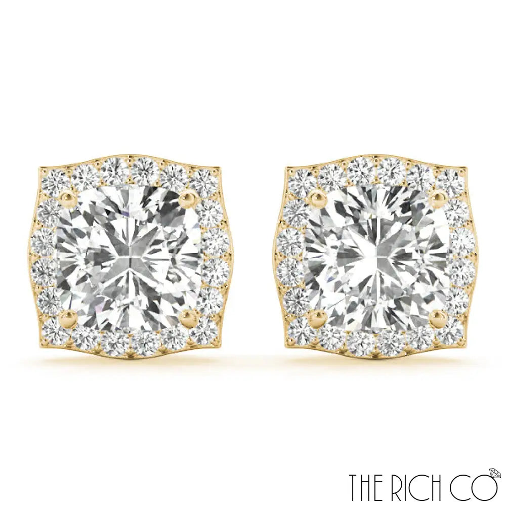 The Rich Co - Gold Halo Diamond Earrings Earrings