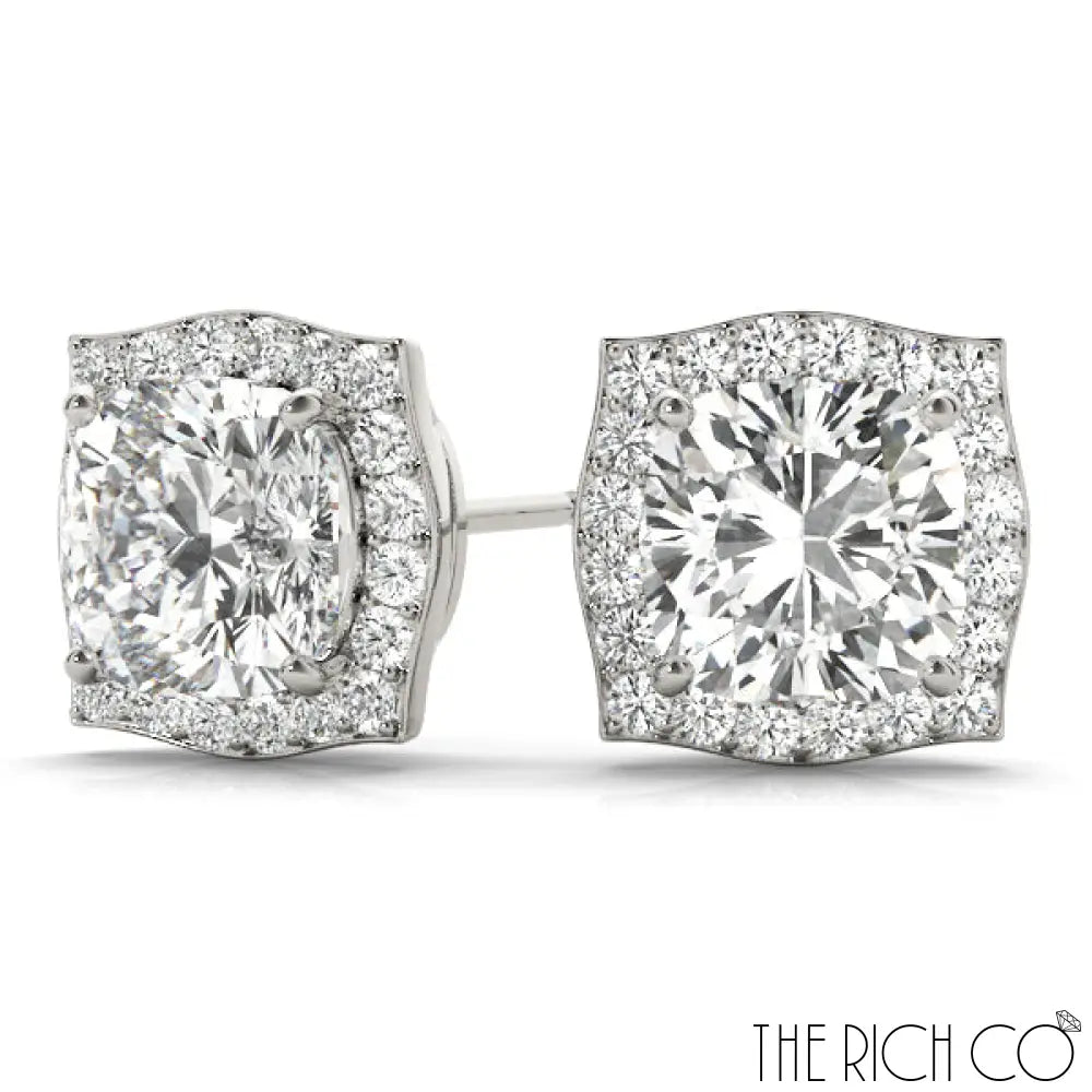 The Rich Co - Gold Halo Diamond Earrings Platinum Earrings