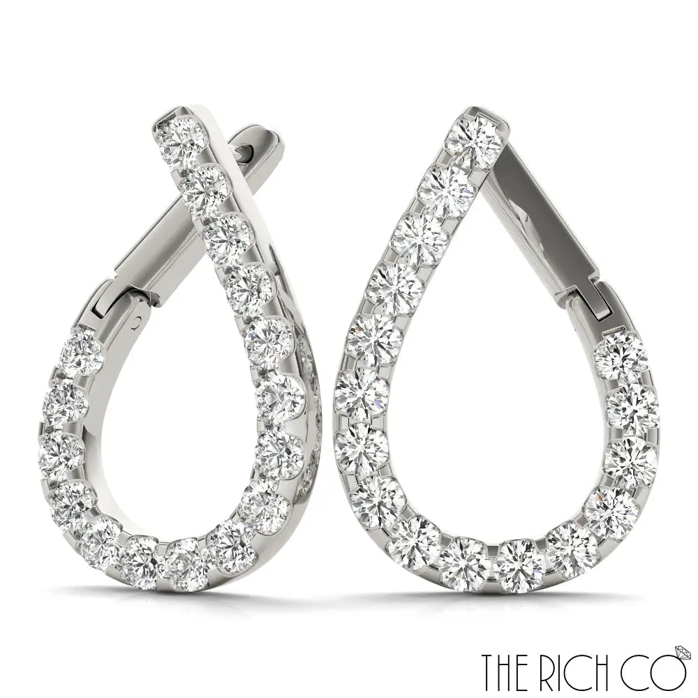 The Rich Co - Gold Hoop Crossover Diamond Earrings Platinum / 1.28 Ct Tw Earrings