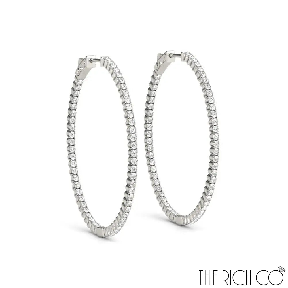 The Rich Co - Gold Inside Out Diamond Hoop Earrings Platinum / 1.52 Ct Tw Earrings