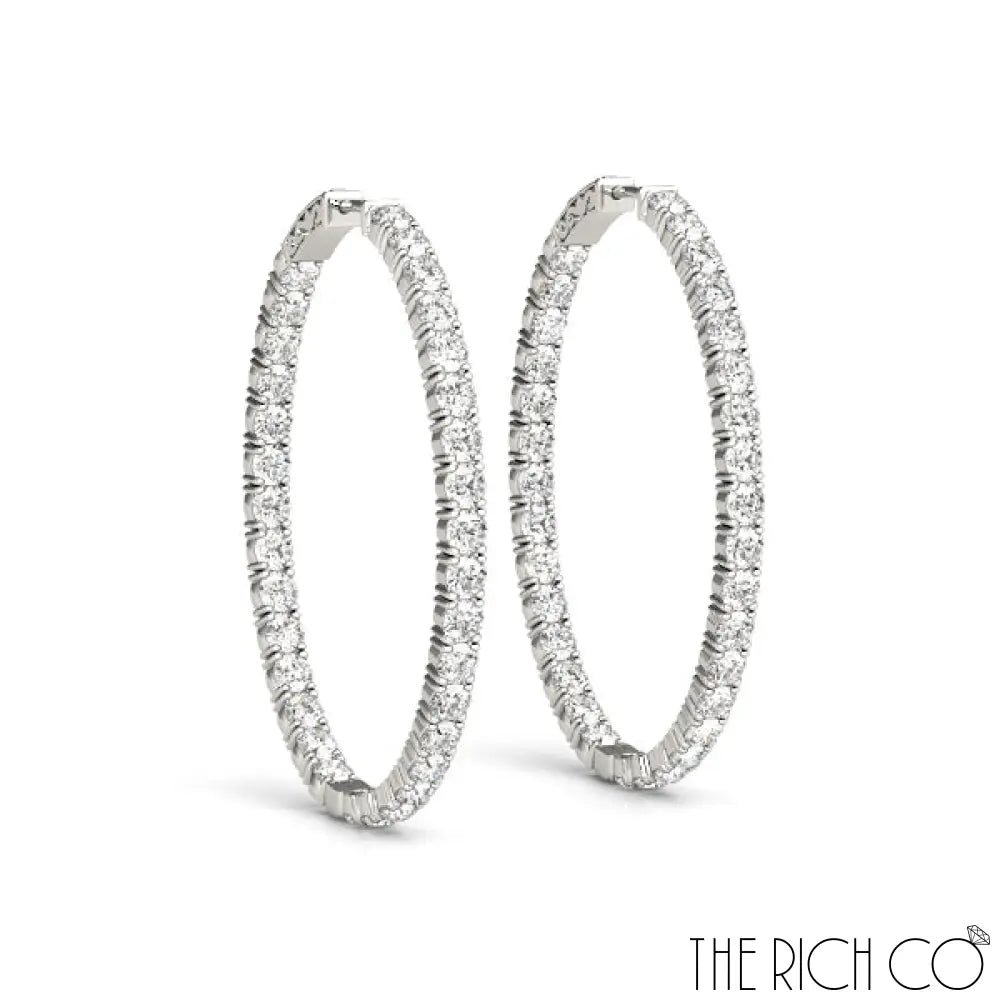 The Rich Co - Gold Inside Out Diamond Hoop Earrings Platinum / 2.2 Ct Tw Earrings