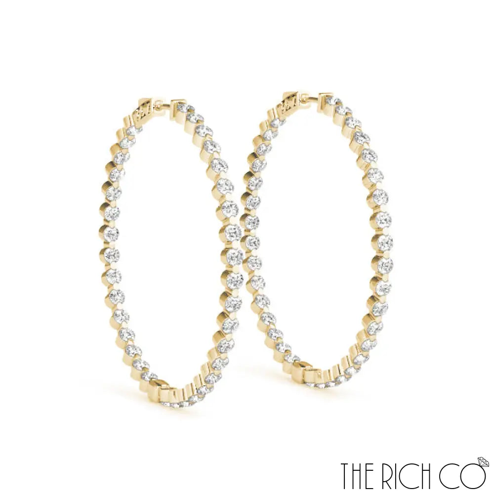 The Rich Co - Gold Prong Round Diamond Inside Out Hoop Earrings 18Kt Yellow Gold / 10 Ct Tw Earrings