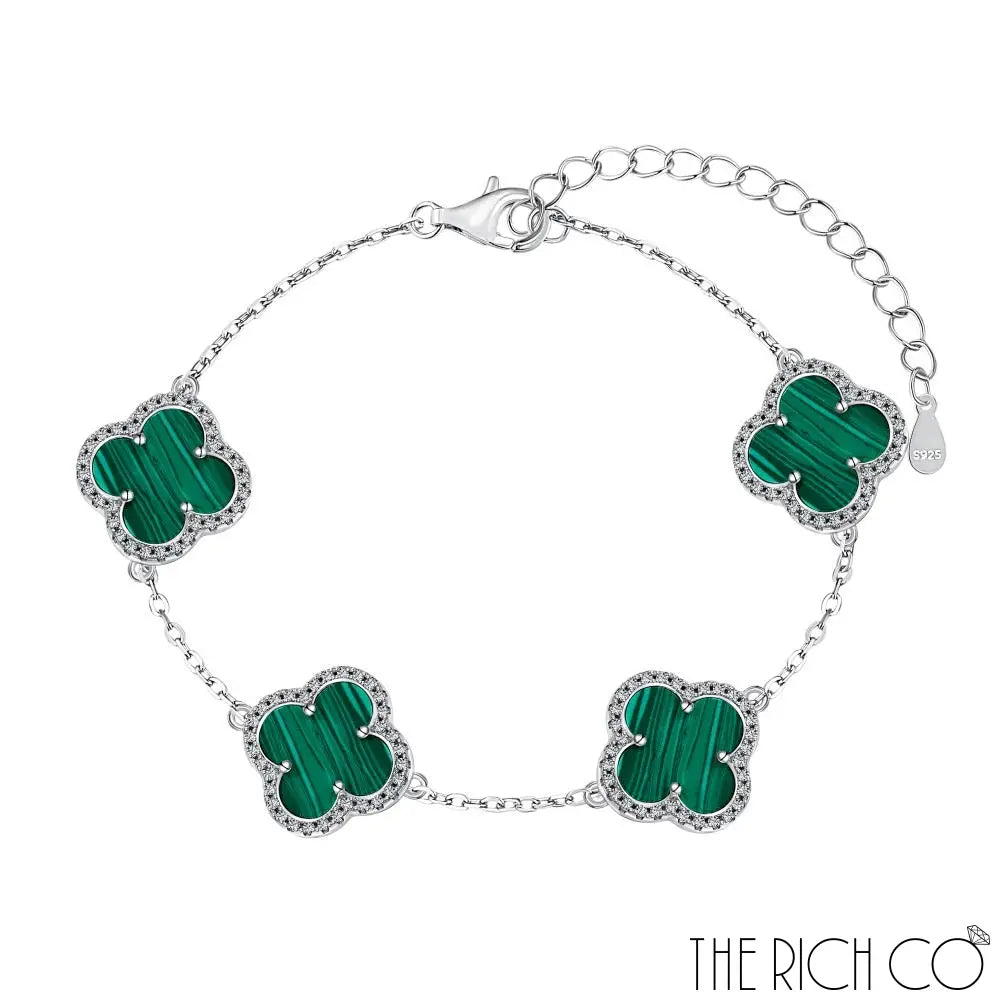 The Rich Co - Sterling Silver 18Kt White Gold Plated Green Clover Bracelet Bracelets