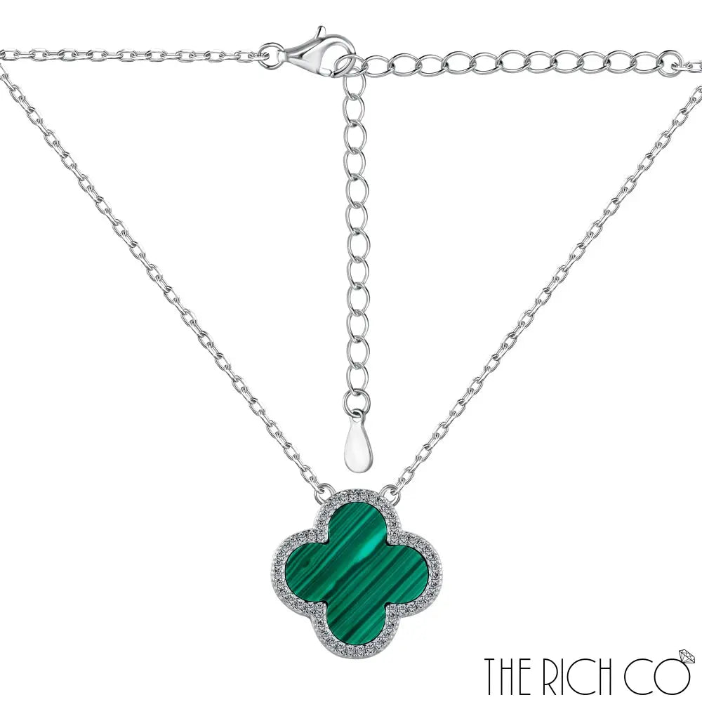 The Rich Co - Sterling Silver 18Kt White Gold Plated Green Clover Pendant Necklaces