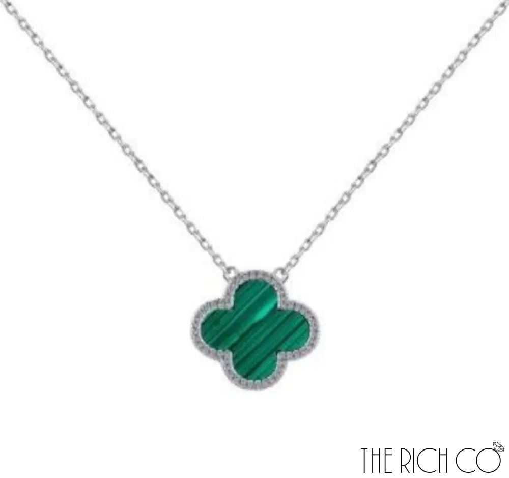 The Rich Co - Sterling Silver 18Kt White Gold Plated Green Clover Pendant Silver 18Kt White Gold