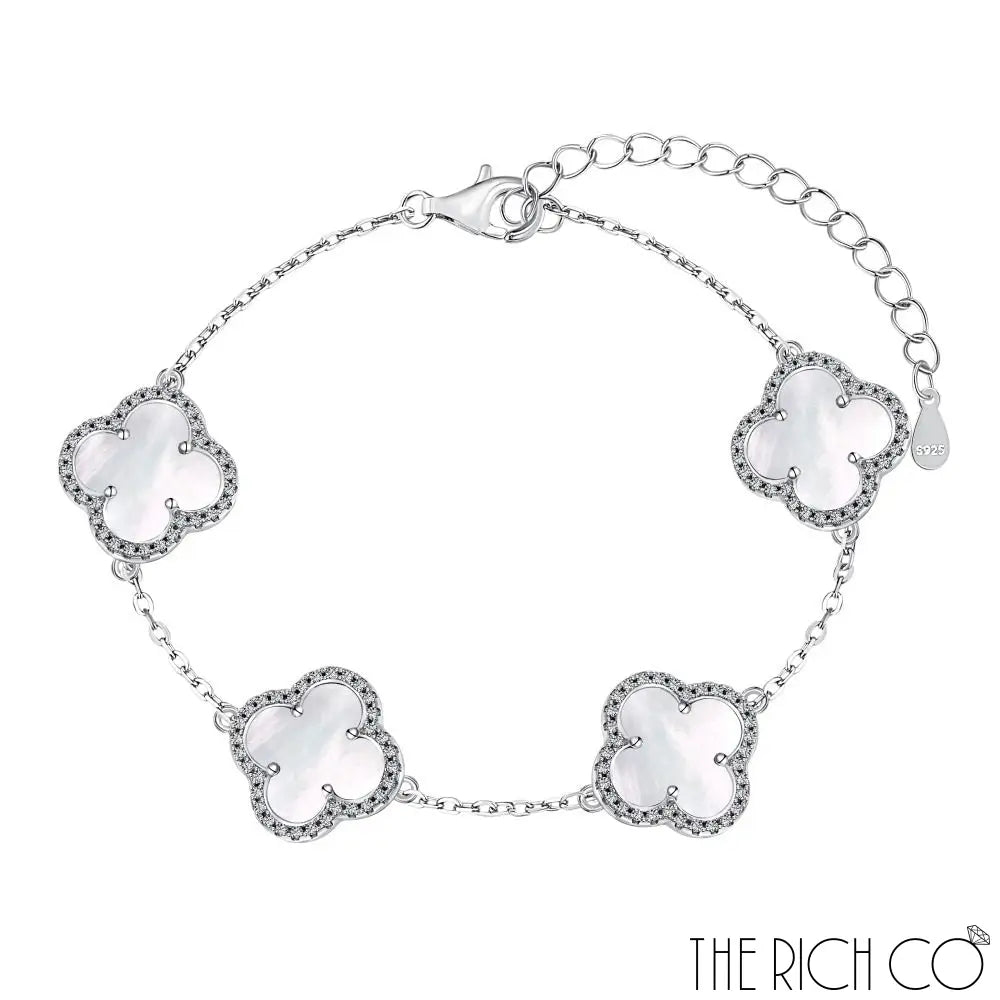 The Rich Co - Sterling Silver 18Kt White Gold Plated Mop Clover Bracelet Bracelets