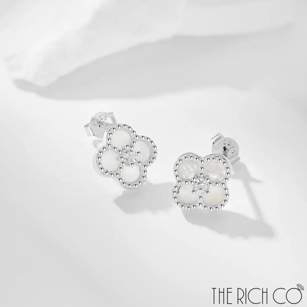 The Rich Co - Sterling Silver 18Kt White Gold Plated Mop Clover Earrings Earrings