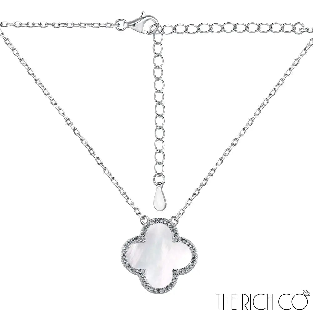 The Rich Co - Sterling Silver 18Kt White Gold Plated Mop Clover Pendant Necklaces