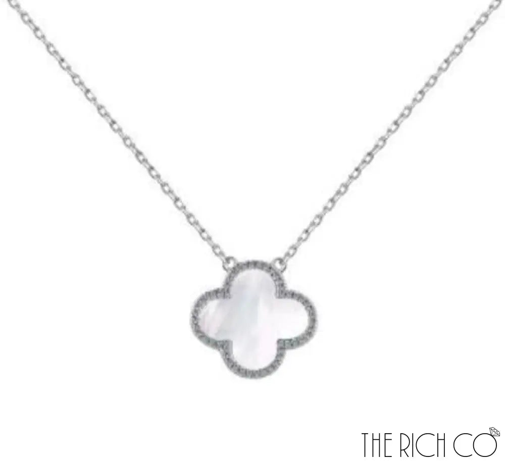 The Rich Co - Sterling Silver 18Kt White Gold Plated Mop Clover Pendant Silver 18Kt White Gold