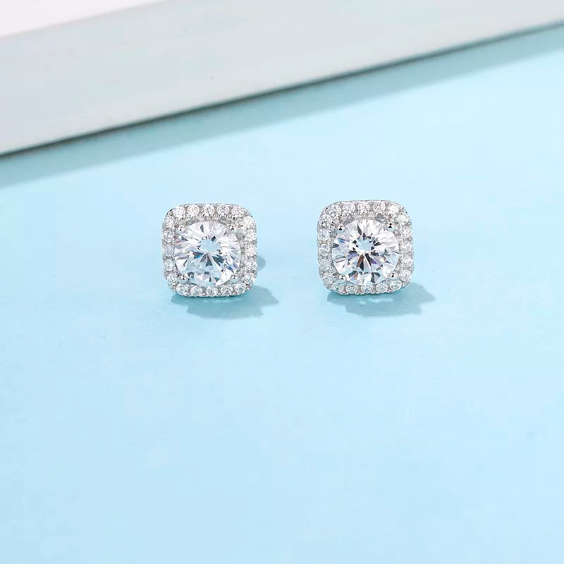 THE RICH CO - 0.5CT MOISSANITE STERLING SILVER HALO EARRINGS