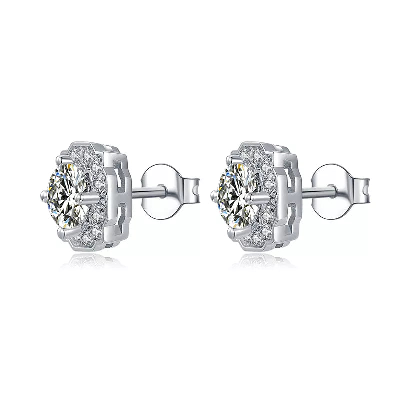 THE RICH CO - 0.5CT MOISSANITE STONE STERLING SILVER HALO EARRINGS