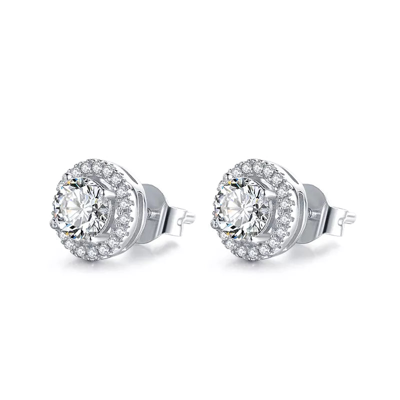 THE RICH CO - 0.5CT MOISSANITE STERLING SILVER HALO EARRINGS