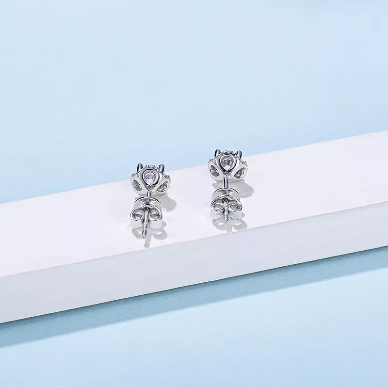 THE RICH CO - 0.5CT MOISSANITE STONE STERLING SILVER HALO EARRINGS