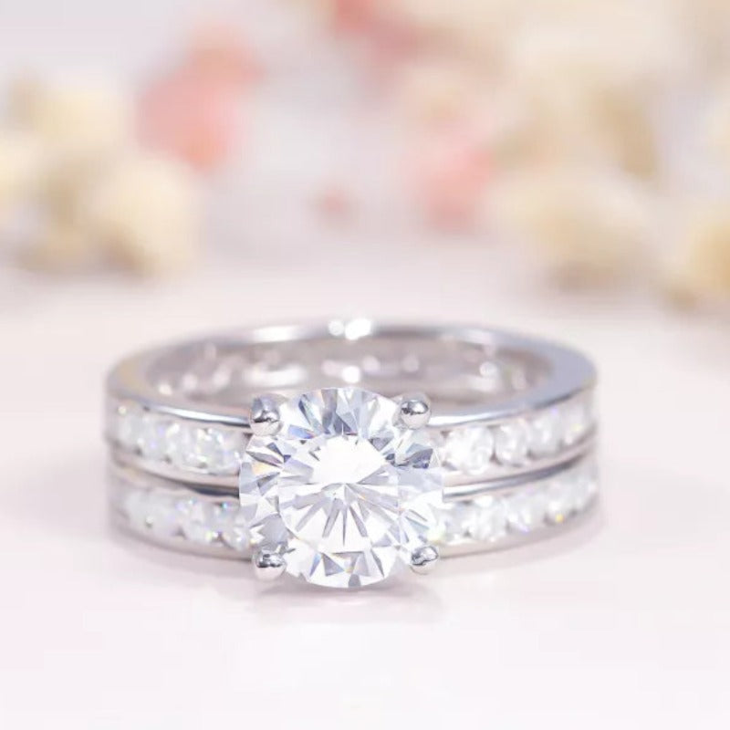 THE RICH CO - 2CT ROUND MOISSANITE STERLING SILVER RINGS