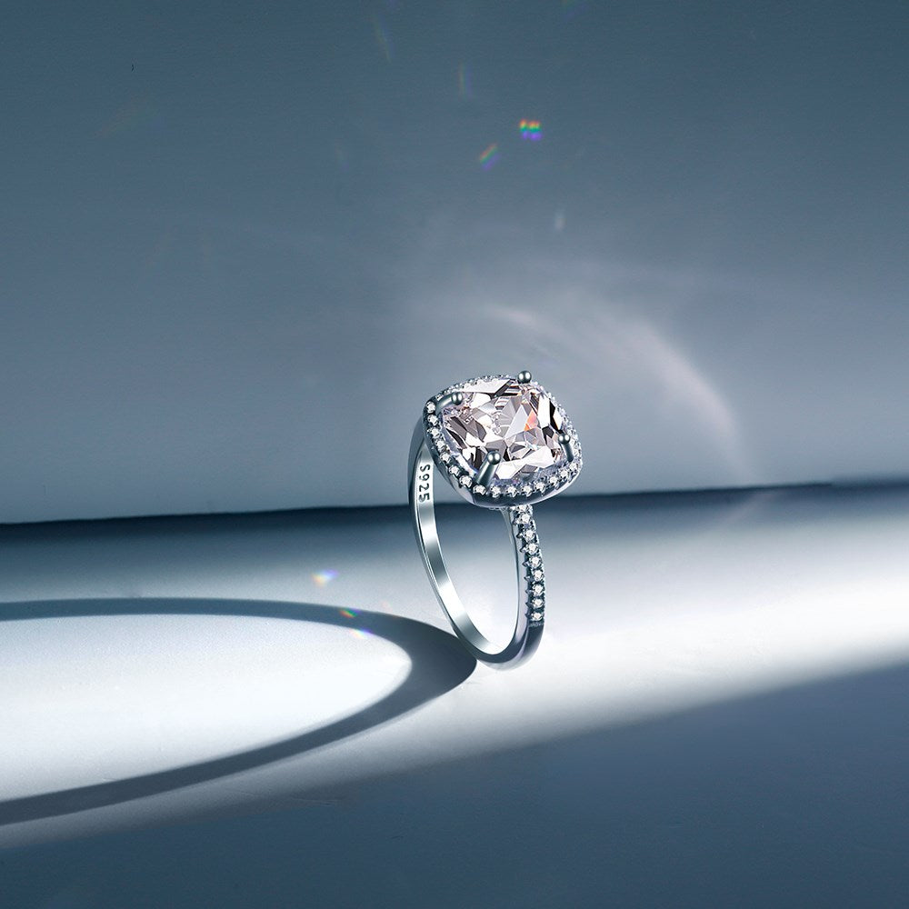 THE RICH CO - STERLING SILVER CUBIC ZIRCONIA 4 CT CUSHION CUT HALO RING