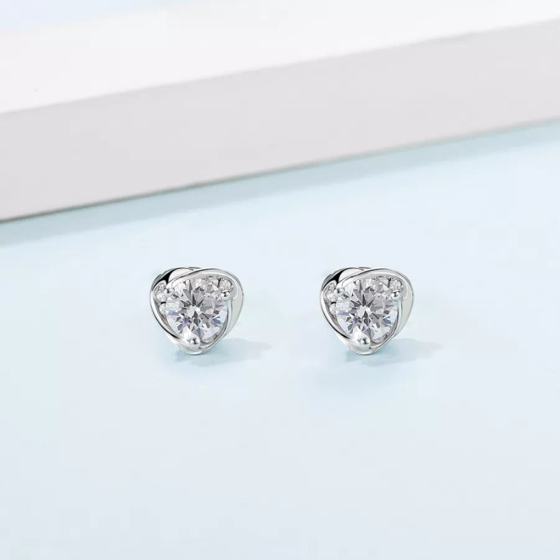 THE RICH CO - 0.5CT HEART MOISSANITE STERLING SILVER STUD EARRINGS