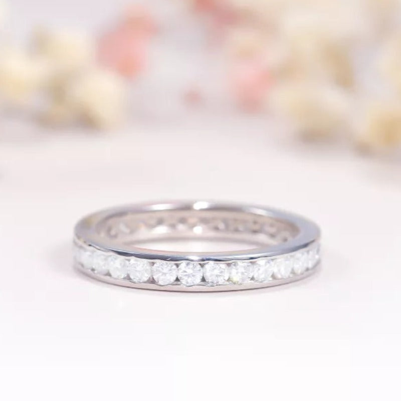 THE RICH CO - 0.03CT MOISSANITE STERLING SILVER CHANEL SET ETERNITY RING