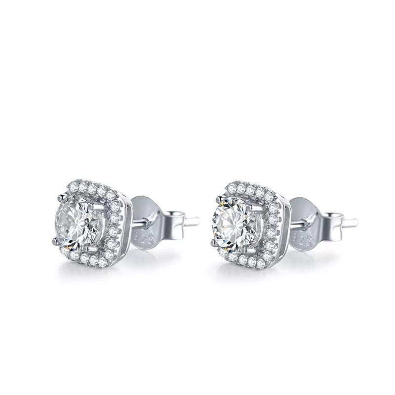 THE RICH CO - 0.5CT MOISSANITE STERLING SILVER HALO EARRINGS